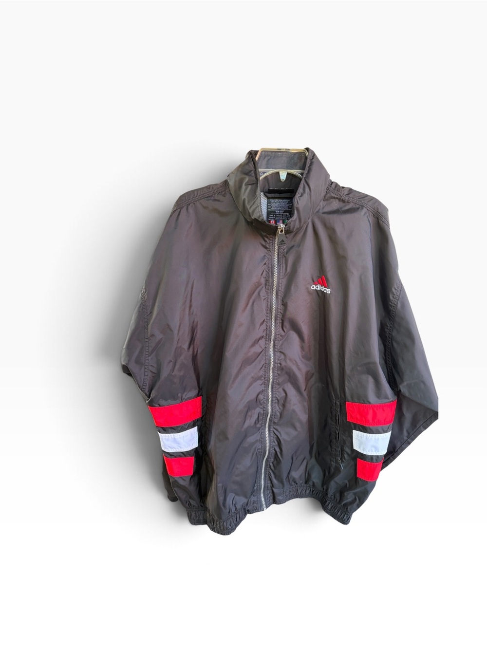 adidas Men’s Black Windbreaker Jacket with Red & White Accents